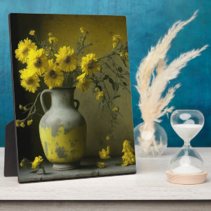 Antieke vaas met gele bloemen fotoplaat
