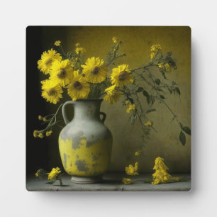 Antieke vaas met gele bloemen fotoplaat