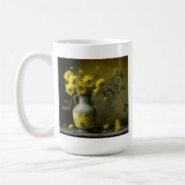 Antieke vaas met gele bloemen koffiemok