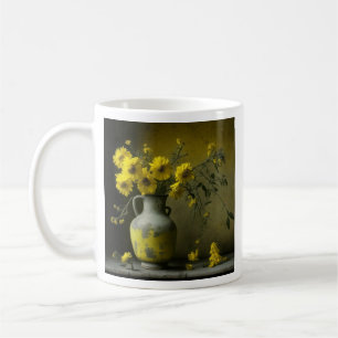 Antieke vaas met gele bloemen koffiemok
