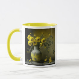 Antieke vaas met gele bloemen mok