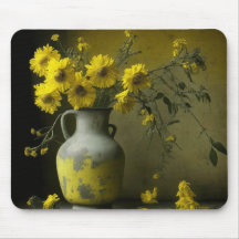 Antieke vaas met gele bloemen