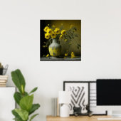 Antieke vaas met gele bloemen poster (Thuiskantoor)