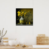 Antieke vaas met gele bloemen poster (Keuken)