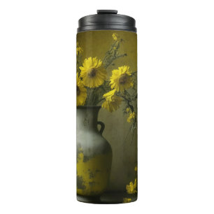 Antieke vaas met gele bloemen thermosbeker