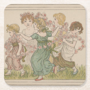Antieke Valentijnkaart, Kate Greenway, ca. 1880 Kartonnen Onderzetters