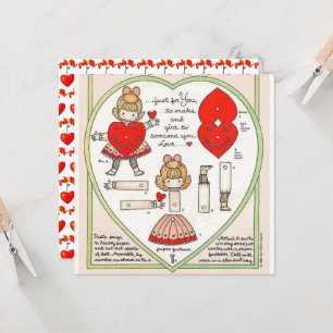 Antieke Valentijnsdag papieren poppen kunstkaart Kaart