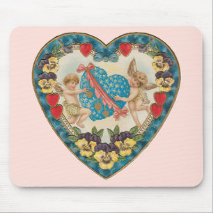 Antieke Valentijnsdag, Vintage engelen in een hart Muismat