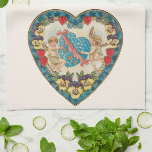Antieke Valentijnsdag, Vintage engelen in een hart Theedoek