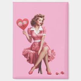Antieke Valentijnskaart met Pin-Up Meisje Magneet