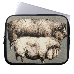 Antieke varkens Vintage tekening van varkentjes Laptop Sleeve