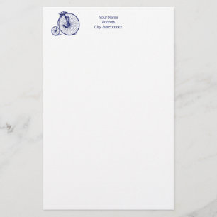 Antieke Velocipede Penny Farthing Fiets Blauwe Briefpapier