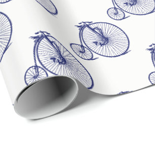 Antieke Velocipede Penny Farthing Fiets Blauwe Cadeaupapier