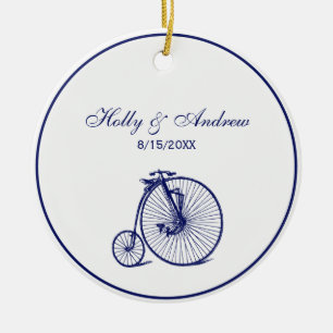 Antieke Velocipede Penny Farthing Fiets Blauwe Keramisch Ornament