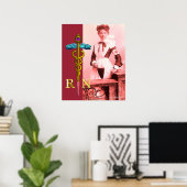 ANTIEKE VERPLEEGSTER en Gouden Caduceus NR Embleem Poster (Thuiskantoor)