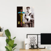 ANTIEKE VERPLEEGSTER en Gouden Caduceus NR Embleem Poster (Thuiskantoor)