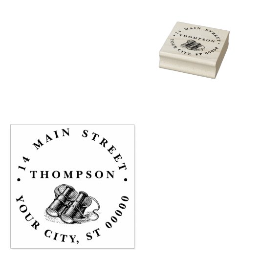 Antieke verrekijkers Tekening Naam Retouradres Rubberstempel (Gestempeld)