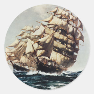 Antieke Vervoer, Klipper Schepen in Ruwe Zeeën Ronde Sticker