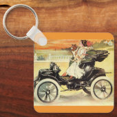 Antieke Vervoer, Vrouw in Open Auto Sleutelhanger (Voorkant)