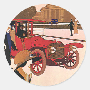 Antieke Vervoermiddelen, Rode Antieke Auto Ronde Sticker