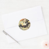 Antieke Vervoermiddelen, Vrouw in Open Auto Ronde Sticker (Envelop)