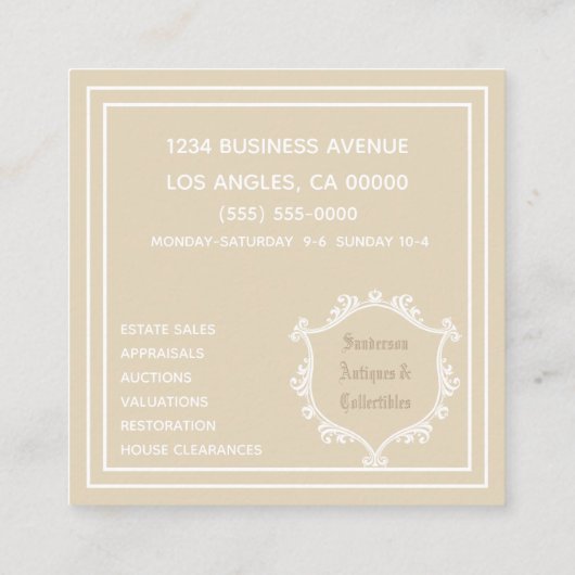 Antieke Verzamelen  tools Vierkante Visitekaartje (Achterkant)