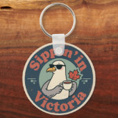 Antieke Victoria BC-koffie & meeuw Sleutelhanger (Voorkant)