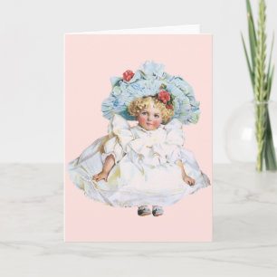 Antieke Victoriaanse babypop in jurk en hoed Feestdagen Kaart