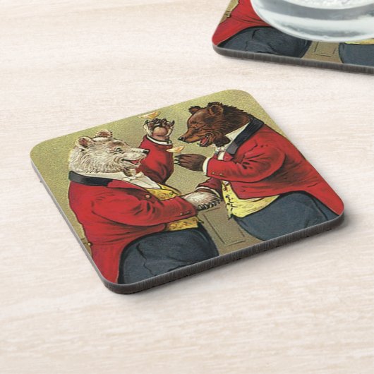 Antieke Victoriaanse blije, vrolijke, dansende ber Bier Onderzetter (Linkerzijde)