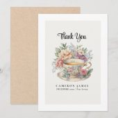 Antieke Victoriaanse bloem-theekop rozen theeparti Bedankkaart (Voorkant / Achterkant)