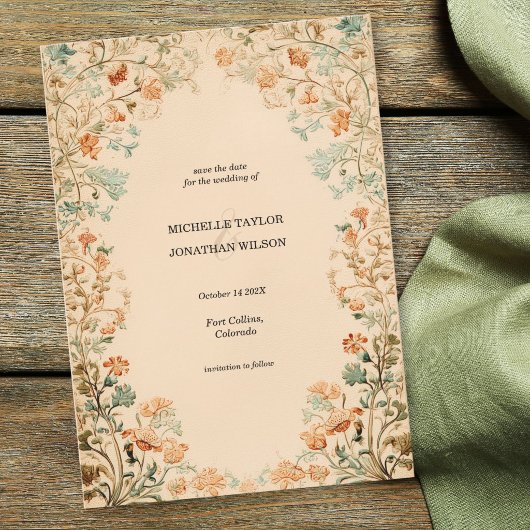 Antieke Victoriaanse Bloemetuin Save the Date Kaart