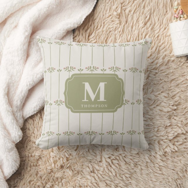 Antieke Victoriaanse Botanische Strepen Monogram Kussen (Deken)