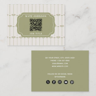Antieke Victoriaanse Botanische Strepen QR Code Visitekaartje