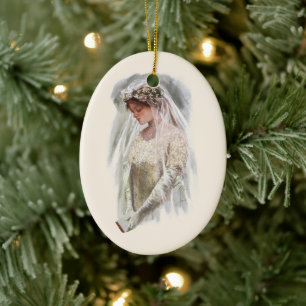 Antieke Victoriaanse bruid met Bijbel Harrison Fis Keramisch Ornament