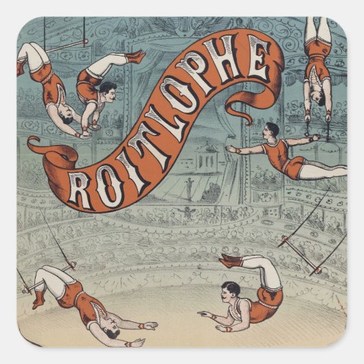 Antieke Victoriaanse Circus Vierkante Sticker (Voorkant)