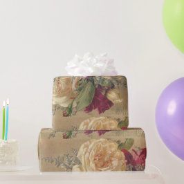 Antieke Victoriaanse Crème Roos Cadeau / Ambacht Cadeaupapier