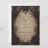 Antieke Victoriaanse Goth-huwelijk Save The Date (Voorkant)