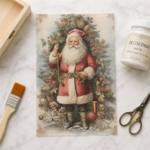 Antieke Victoriaanse Kerstman Decoupage