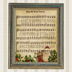 Antieke Victoriaanse kerstman muziekblad en lied Poster