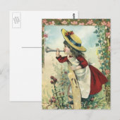 Antieke Victoriaanse kind, meisje dat bugel blaast Briefkaart (Voorkant / Achterkant)