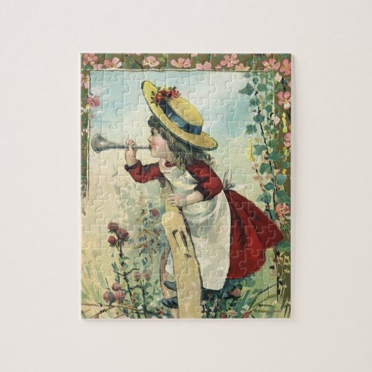 Antieke Victoriaanse kind, meisje dat bugel blaast Legpuzzel (Verticaal)