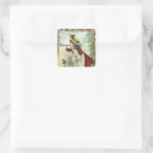 Antieke Victoriaanse kind, meisje dat bugel blaast Vierkante Sticker (Tas)