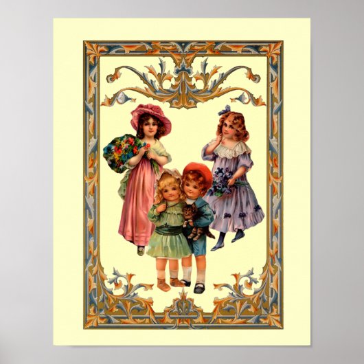 Antieke Victoriaanse Kinderen Kunst Poster (Voorkant)
