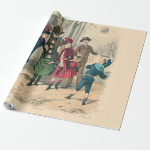 Antieke Victoriaanse Kinderen Spelen Bal 1880 Wint Cadeaupapier