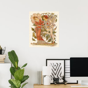 Antieke Victoriaanse kunst, Roos door Walter Crane Poster