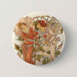 Antieke Victoriaanse kunst, Roos door Walter Crane Ronde Button 5,7 Cm