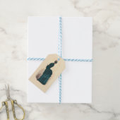 Antieke Victoriaanse modeplaat: Teal Rococo-jurk Cadeaulabel (Met Touw)