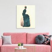 Antieke Victoriaanse Modeplaat: Teal Rococo-jurk Canvas Afdruk (Insitu (Woonkamer))