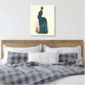 Antieke Victoriaanse Modeplaat: Teal Rococo-jurk Canvas Afdruk (Insitu (Slaapkamer))