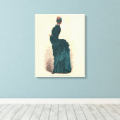 Antieke Victoriaanse Modeplaat: Teal Rococo-jurk Canvas Afdruk (Insitu (Houten vloer))